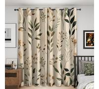 Vintage Leaf Blackout Curtains, 90 Drop, Leaves Botanical Printed Curtains for Living Room, Bedroom, Eyelet Drapes for Window Home Decor, 66x90 Inch 2 Panels K0A1-88