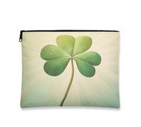 Vintage Leaf Cosmetic Bag, Artistic Green Four-Leaf Pouch for Women, Portable Canvas Zipper Makeup Organizer, Spring Travel Toiletry Bag 7x9 Inch