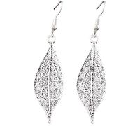 Vintage Leaf Earrings, Silver Alloy Leaf Shape Earrings with Retro Style, Intricate Vein Patterns, For Daily Wear and Festive Occasions, Nature Inspired Jewelry