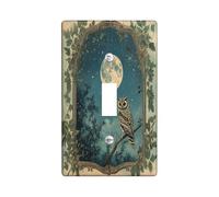 Vintage Leaf Owl Decorative Light Switch Cover Plate 1 Gang Single Toggle, Stars Night Moons Forest Tree Electrical Faceplate for Kitchen Bathroom, Bird Switchcover Decor