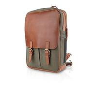 Vintage Leather Backpack for Men - Handcrafted Waxed Canvas Rucksack - Durable Brown Leather Backpack Mens - Travel Laptop Bag - Canvas Daypack Women - Rustic Vintage (Green & Brown)