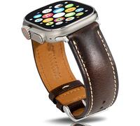 Vintage Leather Bands Compatible with Apple Watch Band 49mm,Wax Oil-tanned Leather Strap for Men Women iWatch Ultra 3/2/1 (Brown Strap with Silver Buckle, 49mm Ultra1 Ultra2 Ultra3)