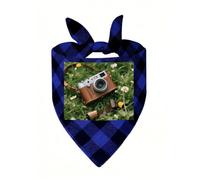 Vintage Leather Camera Dog Bandana Plaid Triangle Pets Scarf | Funny Dog Neckwear Washable Triangle Bibs Kerchief Pet Costume Accessories for Small Medium Large Dogs Cats Birthday Gift