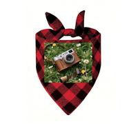 Vintage Leather Camera Dog Bandana Plaid Triangle Pets Scarf | Funny Dog Neckwear Washable Triangle Bibs Kerchief Pet Costume Accessories for Small Medium Large Dogs Cats Birthday Gift