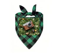 Vintage Leather Camera Dog Bandana Plaid Triangle Pets Scarf | Funny Dog Neckwear Washable Triangle Bibs Kerchief Pet Costume Accessories for Small Medium Large Dogs Cats Birthday Gift