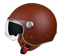 Vintage leather half helmet, open face motorcycle helmet with double visor, removable liner, ear protection, ECE certified motorcycle helmet, scooter helmet for men and women 7,XL60-62CM
