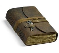Vintage Leather Journal - 200 Handmade Vintage Deckle Edge Paper - Leather bound Journal For Women Men - Vintage Key Closure - Book of Shadows - Cappuccuno Brown - 8X6 inches A5 (Journal With Key)