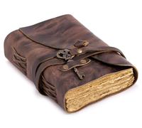 Vintage Leather Journal - Antique Handmade Deckle Edge Vintage Paper Leather Bound Journal - Book of Shadows Journal - Leather Sketchbook - Drawing Journal - Great Gift (Red Brown, 7.5"x5.5")