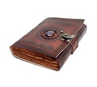 Vintage Leather Journal with Semi Precious Stone - Lock Closure, 240 Pages Antique Deckle Edge Paper - Book of Shadows, Grimoire Journal, Witch Journal for Men and Women (Small)