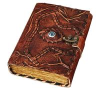 Vintage Leather Journal with Spell Eye Journal Hocus Pocus Book of Shadows Lock Closure 200 Antique Deckle Edge Paper Leather Book of Shadows Grimoire Journal Sketchbook & Writing Journal 7x5 Inch