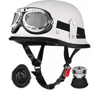 Vintage Leather Motorbike Half Helmet,Motocross Helmet German Style Half Helmet Skull Cap, ECE 22.06 Approved for Motorbike Scooter Chopper Moped Scooters, with Goggles Gloves C1, XL=59-60CM