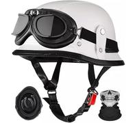 Vintage Leather Motorbike Half Helmet,Motocross Helmet German Style Half Helmet Skull Cap, ECE 22.06 Approved for Motorbike Scooter Chopper Moped Scooters, with Goggles Gloves C3, XXL=61-62CM