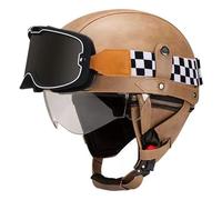 Vintage Leather Motorcycle Half Helmet Avce Goggles German Style Open Face Helmet Retro Motorbike Half Helmet ECEDOT Approved Portable Jet Helmet for Adult Men and Women Z-1,M:57-58CM
