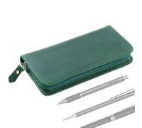 Vintage Leather Pencil Case for Stationery with 3 Compartments | Pen Case - For Home Office School Study Drawing Keep a Diary Sketch Travel, green, Fare riferimento alla descrizione, Please refer to
