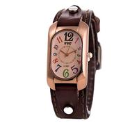 Vintage Leather Quartz Stone Women's Watch, Women's Leather Strap Watch, Ladies Genuine Leather Strap Watch, Rectangle Digital Watch (Dark Coffee)