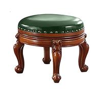 Vintage Leather Swivel Stool Solid Wood Ottoman Footrest Round Multifunctional Ottoman Seat for Sofa - 38x38x34cm (15x15x13inch)