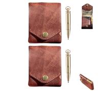 Vintage Leather Wallet, Vintage Handmade Leather Wallet, Multifunctional Compact Pouch for Men, Brown Leathers Business Card Holder with Pen (2 Sets)