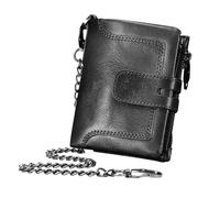 Vintage Leather Wallet with Chain - Cowhide Bi-fold for Men, Double Zipper Coin Pocket Purse | Zipper Buckle, Multiple Card Slots, Secure Paper Money Holder, Credit Card Holder & Coin Pocket