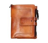 Vintage Leather Wallet with Chain, Cowhide Leather Wallet for Men, Anti-Theft Credit Card Wallet for Men, Vertical Wallet with Anti-Theft and Buckle Closure and, Yellow, Siehe Beschreibung, See
