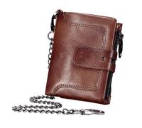 Vintage Leather Wallet with Chain, Cowhide Wallet for Men - Retro Cowhide Leather Wallet - Vertical Wallet with Anti-Theft and Buckle Closure and Multiple Card Slots, coffee, see description, See