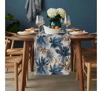 Vintage Leaves Table Runner 18x72 inch Blue Brown Tropical Plants Linen Texture Cotton Linen Dining Table Runner Ideal for Dresser Kitchen Coffee Tables - Machine Washable
