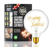Vintage LED E27 Light Bulb, 4W (40W Equivalent) Marry Xmas Spiral Filament Warm White 2700K Non-Dimmable 450 Lumens Globe 125mm Edison Screw Fancy Christmas Lighting Decorative Energy Saving