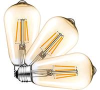 Vintage LED Edison Bulb, Dimmable 6W(60W Equivalent) E27 Retro Light Bulb, Antique Style Classic Old-fashioned Amber Glass Screw Squirrel Cage Filament Bulbs, ST64 2500-2700K 600LM Warm White, 3-Pack