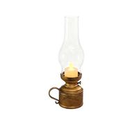 Vintage LED Oil Lamp - Swinging Flame Candle Light, Clear Chimney & Handle, Battery-Operated Night Light for Bedroom, Living Room & Table Décor, Warm Ambient Glow