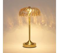 Vintage LED Wireless Table Lamp with Flower Glass Shade, Dimmable Touch Nightstand Light, Rechargeable Battery Operated for Bedroom, Restaurant, Bar, Gold Finish