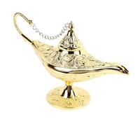 Vintage Legend Genie Lamp, Handcrafted Embossed Flowers Engraved Table Wishing Lamp Decoration, Exotic Flavor for Photography, Party Decor, Friend (Gold)