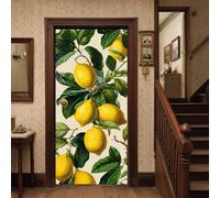 Vintage Lemon Door Stickers, Waterproof Botanical Leaf Door Mural for Bathroom Window, Fruit Branch Widow Privacy Film and Interior Doors Covers for Office Glass 88x200 cm