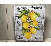 Vintage Lemon Orchard Sign, Farmhouse Lemon Wall Art, Lemon Home Decor, Lemon Kitchen Decor Imitation wooden sign Art Wall Decor Summertime metal tin sign 6x8 Inch