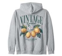 Vintage Lemon Print Women Men Chic Retro Fruit Lover Graphic Zip Hoodie