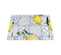 Vintage Lemon Summer Fruit Ethnic Blue, Set of 6 Washable PVC Table Mats Placemats For Dining Table Heat Resistant Tray Mats 30x45 cm