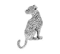 Vintage Leopard Brooch, Cheetah Animal Alloy Lapel & Collar Pin 4.5cm - Rhinestone Panther Goth Punk Jewellery for Men & Women, Suit, Coat & Bags Decoration (Silver)