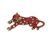 Vintage Leopard Brooch, Full Pavé Crystal Rhinestone Pin with Prong-Set Stones & Claw Lock, Anti-Tarnish Metal Base, 4 Colors/Two-Tone, Power Symbol, Oversized Statement for Coat Suit (red)