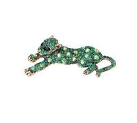 Vintage Leopard Brooch, Full Pavé Crystal Rhinestone Pin with Prong-Set Stones & Claw Lock, Anti-Tarnish Metal Base, 4 Colors/Two-Tone, Power Symbol, Oversized Statement for Coat Suit (green)