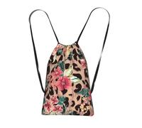 Vintage Leopard Flower Printed, Drawstring Sackpack Unisex String Bag Sport Gym Bag Casual Daypack Foldable Drawstring Backpack