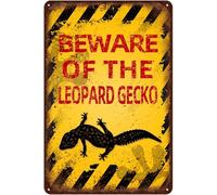 Vintage Leopard Gecko Metal Sign Beware of Leopard Gecko Aluminum Sign Funny Beware Animal Decor 12x8 Inch