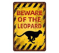 Vintage Leopard Metal Sign Beware of Leopard Aluminum Sign Funny Beware Animal Decor 12"x8" Inch
