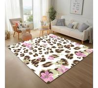 Vintage Leopard Print And Flower Rug 200x300cm Rugs Living Room Non-slip Rug Machine Washable Floor Carpet Animal Leopard Print Floral Area Rug Soft Faux Wool Mats and Rugs for Bedroom Kitchen Decor