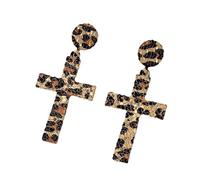 Vintage Leopard Print Cross Dangle Earrings for Women Statement Boho Animal Print Disc Stud Faith Prom Exaggerated Jewelry