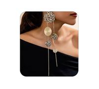 Vintage Leopard Print Long Tassel Chain Dangle Earrings for Women Golden Circular Disc Exaggerated Large Statement Earrings Sexy Cheetah Print Geometric Drop Earring Leopard Jewelry Accessories, L