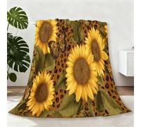Vintage Leopard Print Sunflower Butterfly Print Blankets, Brown Black Throws for Sofas Bed Settee Xmas Decorations Fleece Blanket Soft Warm Cosy Christmas Throw Fluffy Bed Throw - 180×200 cm