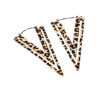 Vintage Leopard Print Triangle Hoop Large Exaggerated Earrings for Women Statement Retro 80s 90s Big Geometric Brown Dangle Drop Huggie Hoops Trendy Birthday Party Wedding Fashion Jewelry Christmas