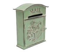 Vintage Letter Box 27 * 10.5 * 31.2cm Wall Mounted Waterproof Mailbox Post Mount Boxes Mail Post Box Flower Patter Green Metal Weathered for Outside Wall Home Garden Ornament Outdoor Decoration