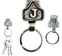 Vintage Letter Keychain, Handmade Cow Tag Belt Key Holder with Copper Initial, Cowboys Western Key Holder,Western Cowboy Letter Keychain Clip,A-Z Initial Keychains (J)