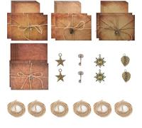 Vintage Letter Paper Aged Envelopes, Vintage Letter Writing Set, Writing Paper and Envelopes Set (16 Sheets Letter Papers, 8Envelopes, 12 Retro Ornaments, 8 Hemp Ropes)
