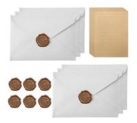 Vintage Letter Paper with 6 Envelopes, 10 A5 Writing Paper & 6 Wax Seal, Kraft Paper, Beautiful Writing Paper Set for Wedding, Birthday, Greeting Cards, White