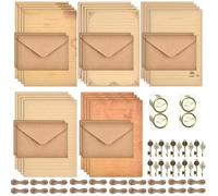 Vintage Letter Writing Paper and Envelopes Set 60PCS, Vintage Stationary Paper - 20 Sheets A5 Vintage Letter Papers, 10 Kraft Envelopes, 10 Retro Keys, 10 Hemp Rope,10 Stickers for Letters Invitations